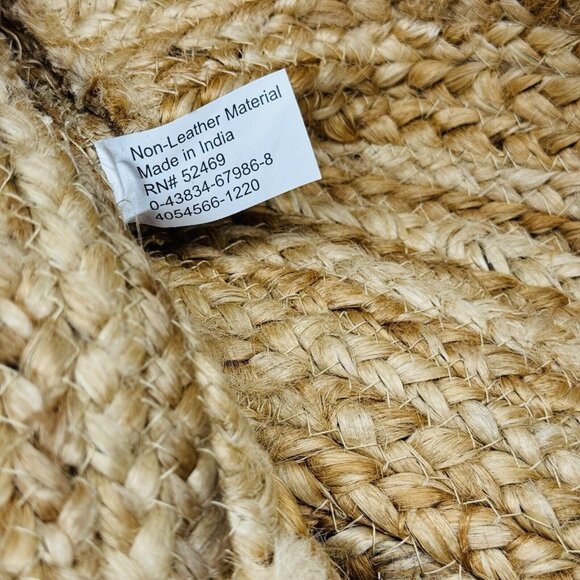 Natural Jute Woven Tote Peach Black 19”x14” Square Wood Handle Shell Tassel - Picture 16 of 16